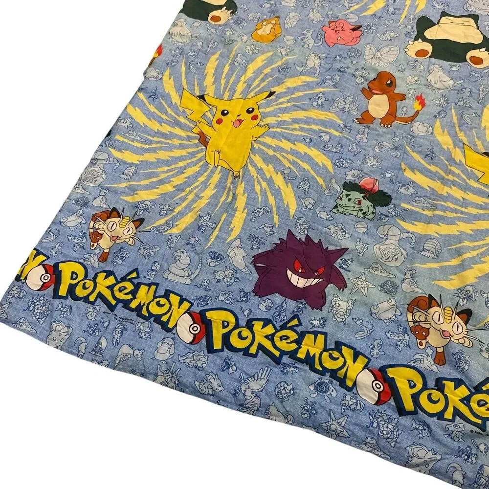 Vintage Pokémon Comforter Blanket Twin XL Bed Cover Nintendo 1998 Pikachu Eevee
